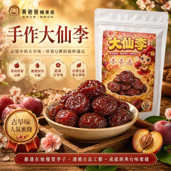 【黃爸爸糖果屋】手作大仙李｜酸甜回甘Q彈蜜餞・台灣在地古早味果乾零食・伴手禮推薦