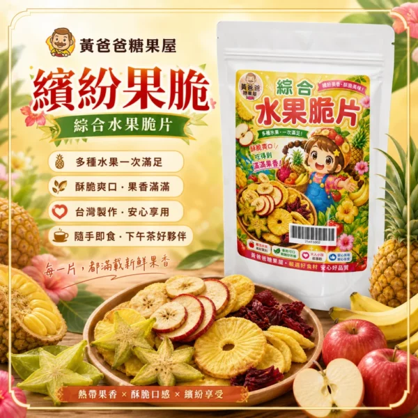 黃爸爸糖果屋 繽紛果脆 綜合水果脆片 100g｜多種水果乾 果乾零食 下午茶點心 台灣製造