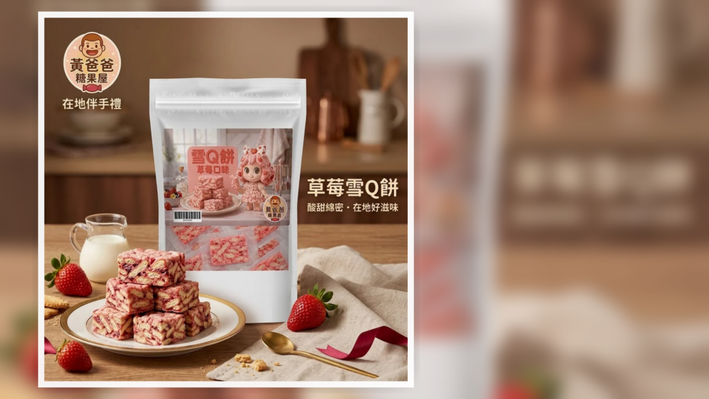 黃爸爸糖果屋草莓雪Q餅商品首圖，熬糖版不黏牙桃園中壢伴手禮