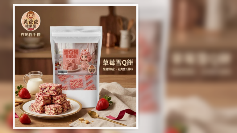 黃爸爸糖果屋草莓雪Q餅商品首圖，熬糖版不黏牙桃園中壢伴手禮