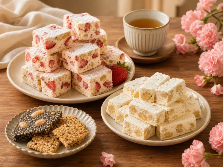 草莓雪Q餅與法式原味牛軋糖分盤搭配母親節茶點