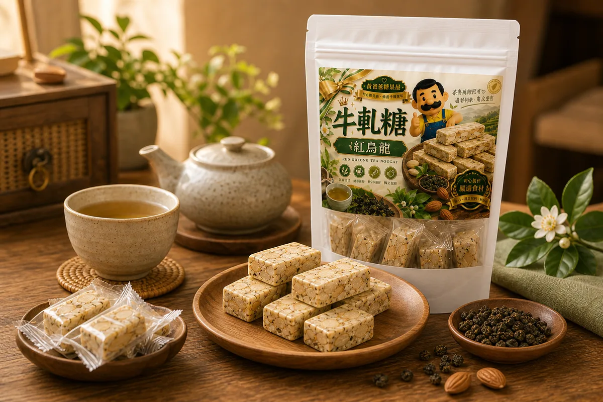 夏天泡茶配什麼點心?萊姆片、柳橙乾、紅烏龍牛軋糖的清爽搭配 4 配茶文章只寫風味,不碰身體效果,黃爸爸糖果屋商品搭配情境