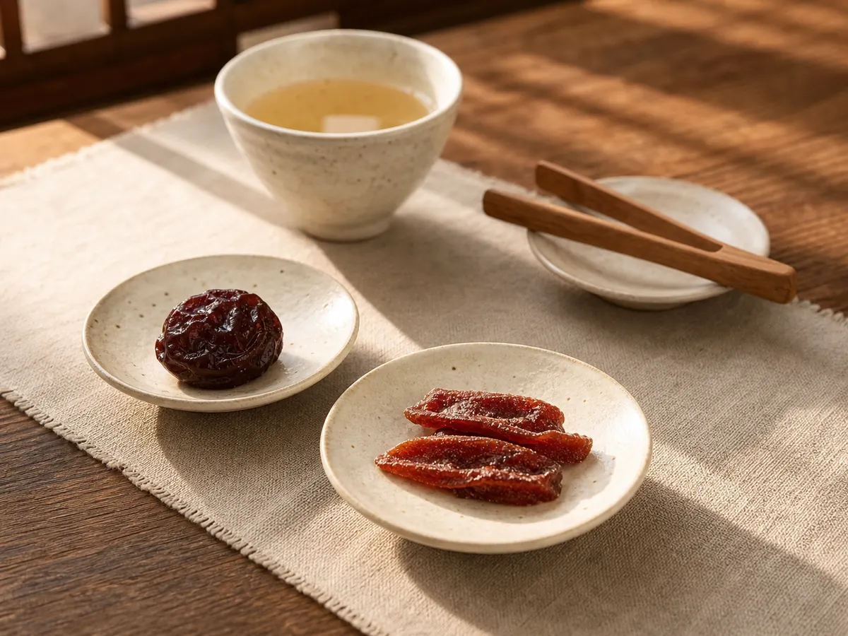 李子蜜餞以乾燥夾具分盤搭配烏龍茶
