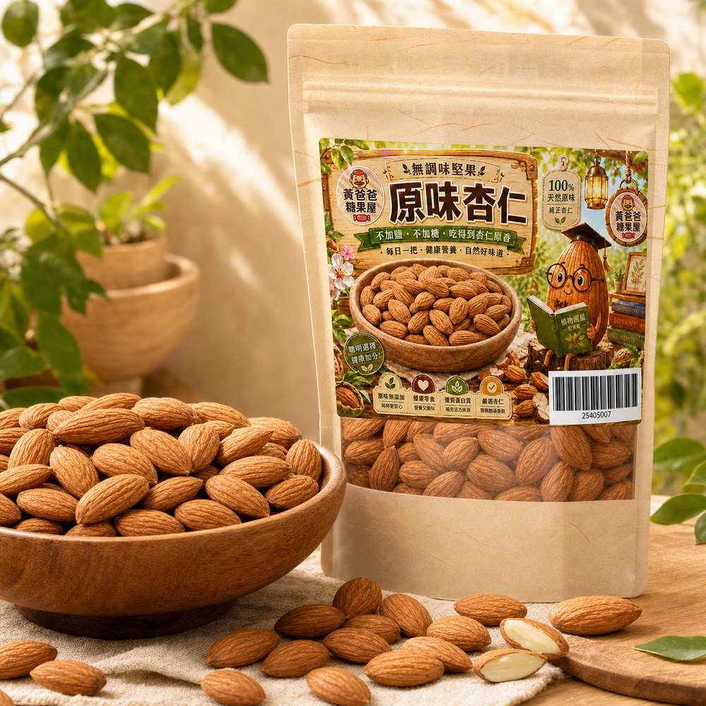 黃爸爸原味杏仁,低溫烘焙、不加鹽、不加糖 黃爸爸原味杏仁,低溫烘焙、不加鹽、不加糖
