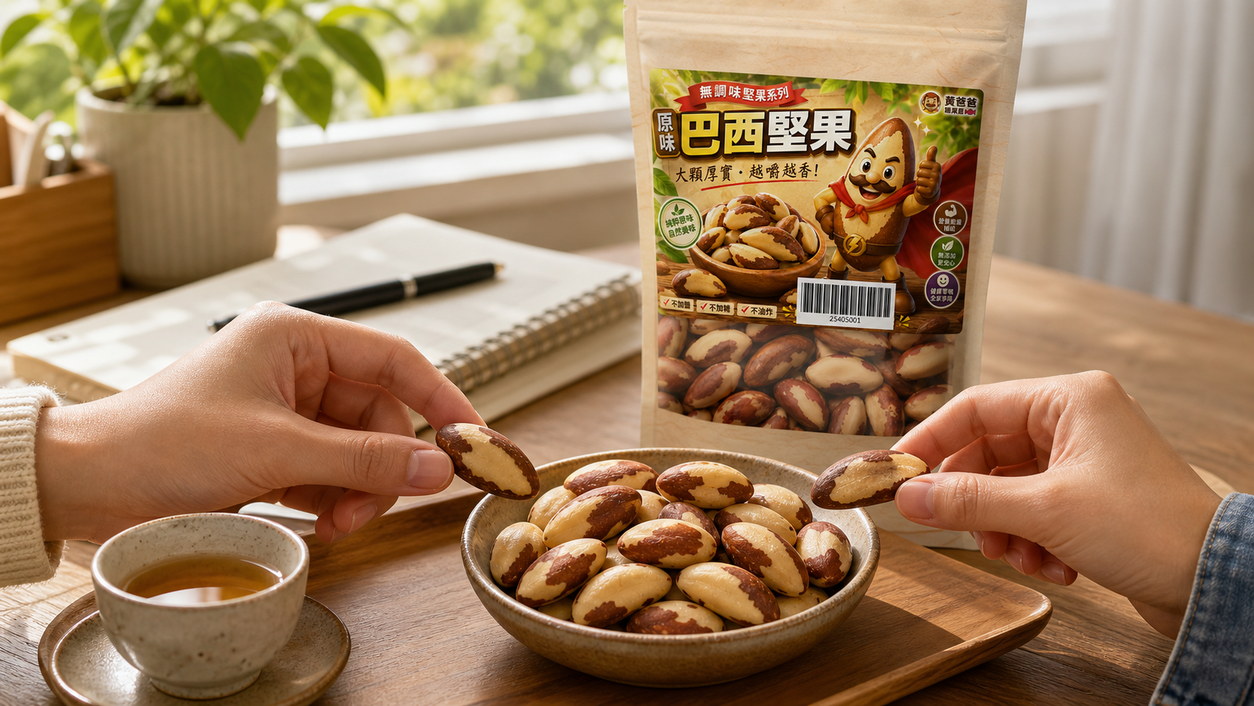 黃爸爸 原味巴西堅果|低溫烘焙無調味|桃園中壢堅果推薦 16 原味巴西堅果下午茶與辦公室分享情境
