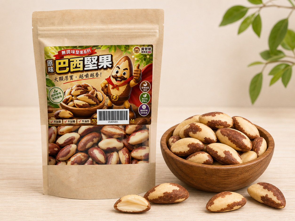 黃爸爸 原味巴西堅果|低溫烘焙無調味|桃園中壢堅果推薦 17 黃爸爸原味巴西堅果2026夾鏈包裝與規格資訊