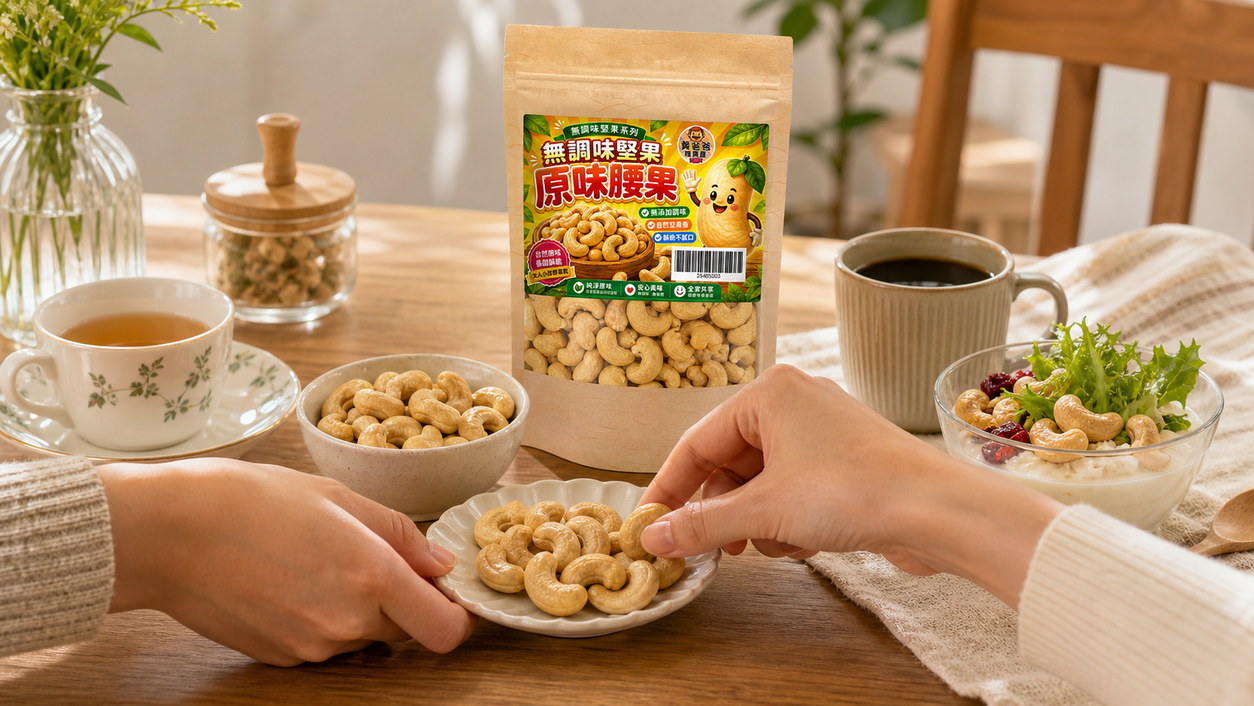 黃爸爸 原味腰果|低溫烘焙無調味|桃園中壢堅果推薦 16 原味腰果下午茶、辦公室與料理搭配情境