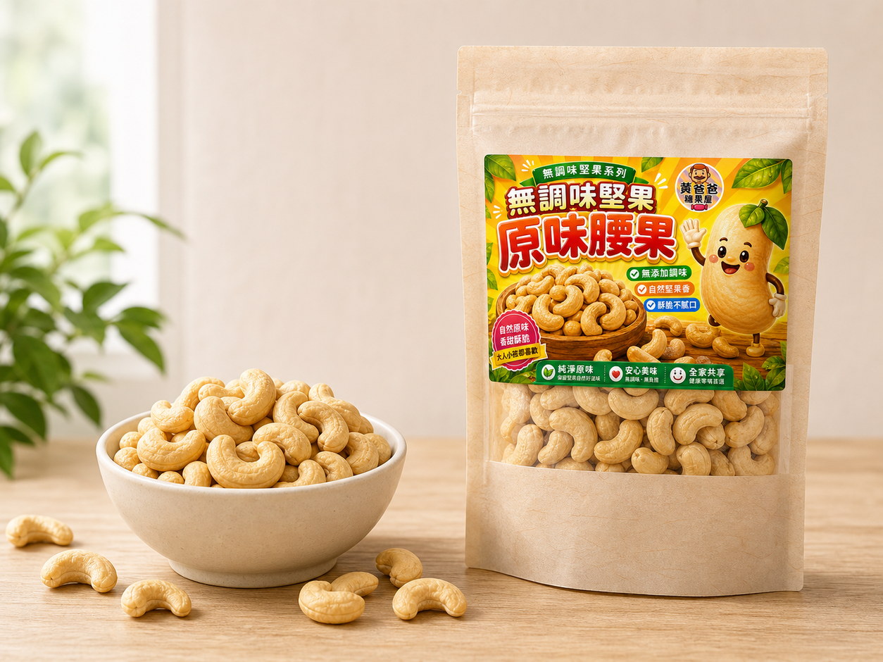 黃爸爸 原味腰果|低溫烘焙無調味|桃園中壢堅果推薦 17 黃爸爸原味腰果2026夾鏈包裝與規格資訊