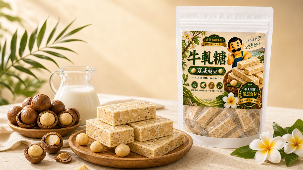 黃爸爸夏威夷豆牛軋糖|Q軟不黏牙|桃園中壢伴手禮 4 夏威夷豆牛軋糖原料特色