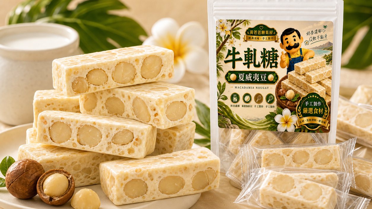 黃爸爸夏威夷豆牛軋糖|Q軟不黏牙|桃園中壢伴手禮 5 夏威夷豆牛軋糖口感風味
