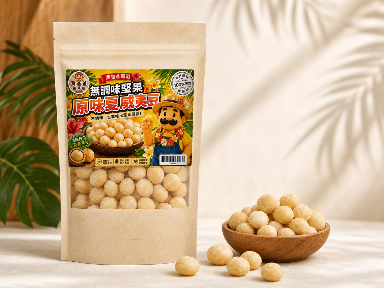 黃爸爸 原味夏威夷豆|低溫烘焙無調味|桃園中壢堅果推薦 17 黃爸爸原味夏威夷豆2026夾鏈包裝與規格資訊