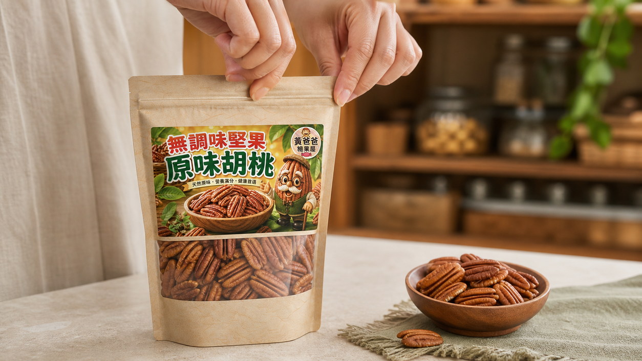 黃爸爸 原味胡桃 Pecan|低溫烘焙無調味|桃園中壢堅果推薦 18 原味胡桃 Pecan 夾鏈包裝與乾燥保存提醒
