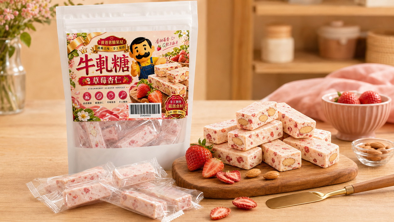 黃爸爸 幸福草莓杏仁牛軋糖|莓香杏仁|中壢伴手禮 15 幸福草莓杏仁牛軋糖手工製作工藝