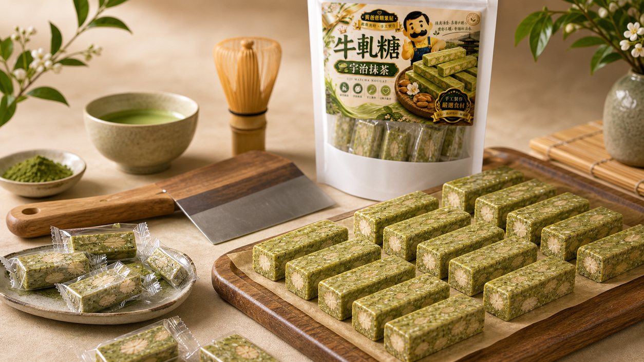 宇治抹茶牛軋糖手工製作工藝，嚴選原料、細火熬煮、揉製成型 縮圖
