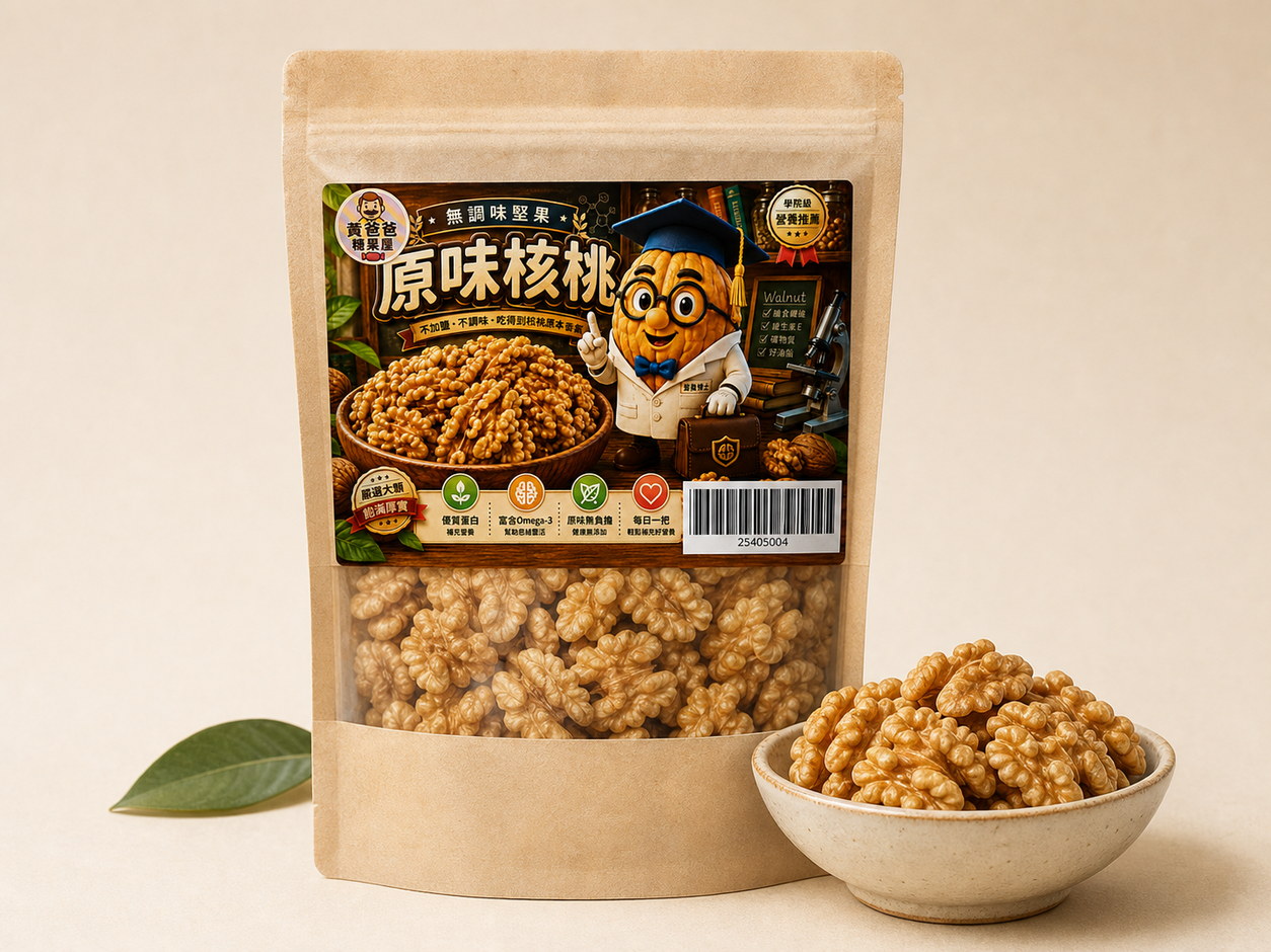 黃爸爸 原味核桃|低溫烘焙無調味|桃園中壢堅果推薦 17 黃爸爸原味核桃2026夾鏈包裝與規格資訊