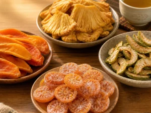 愛文芒果乾、珍珠芭樂乾、鳳梨乾與金桔餅的台灣味伴手禮