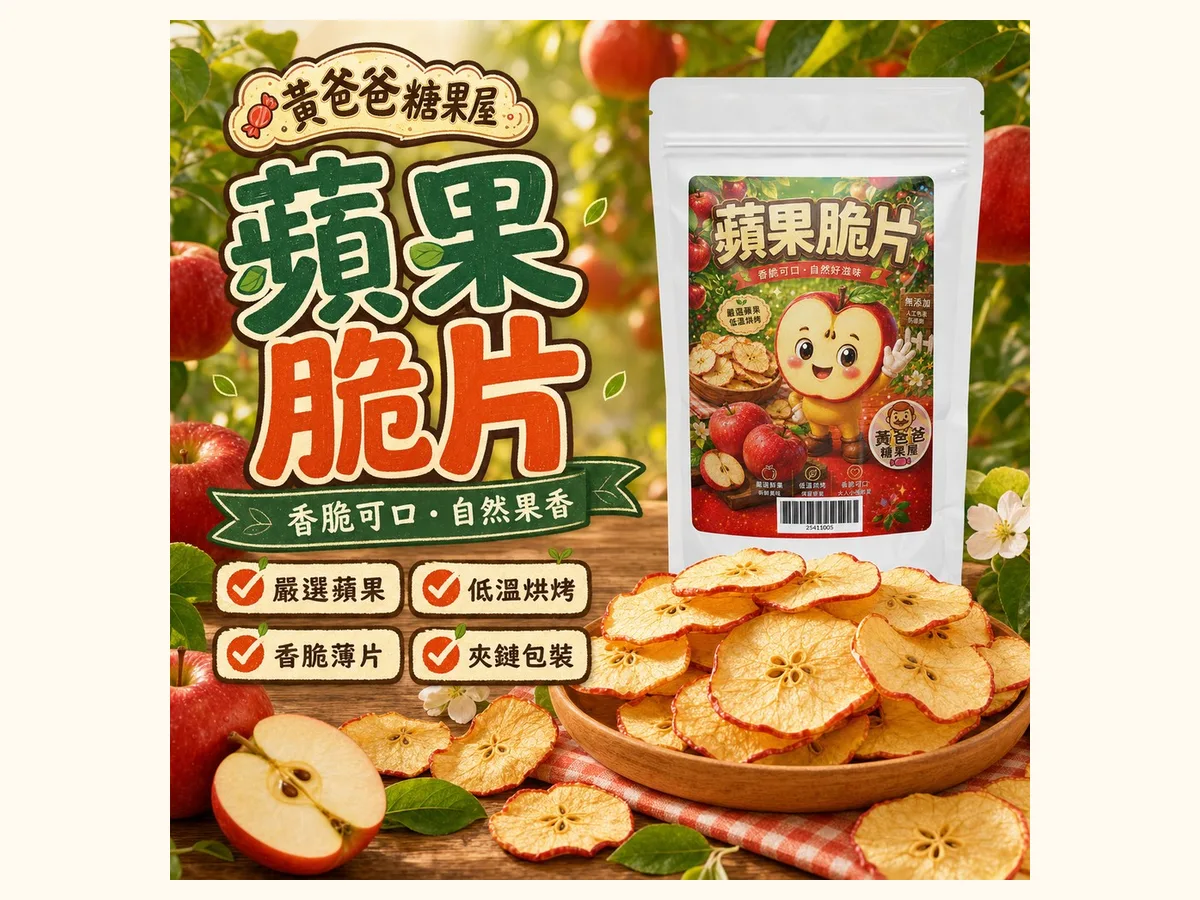 蘋果脆片怎麼選?從薄脆果香到茶點分享的實際搭配 2 黃爸爸蘋果脆片官方商品圖
