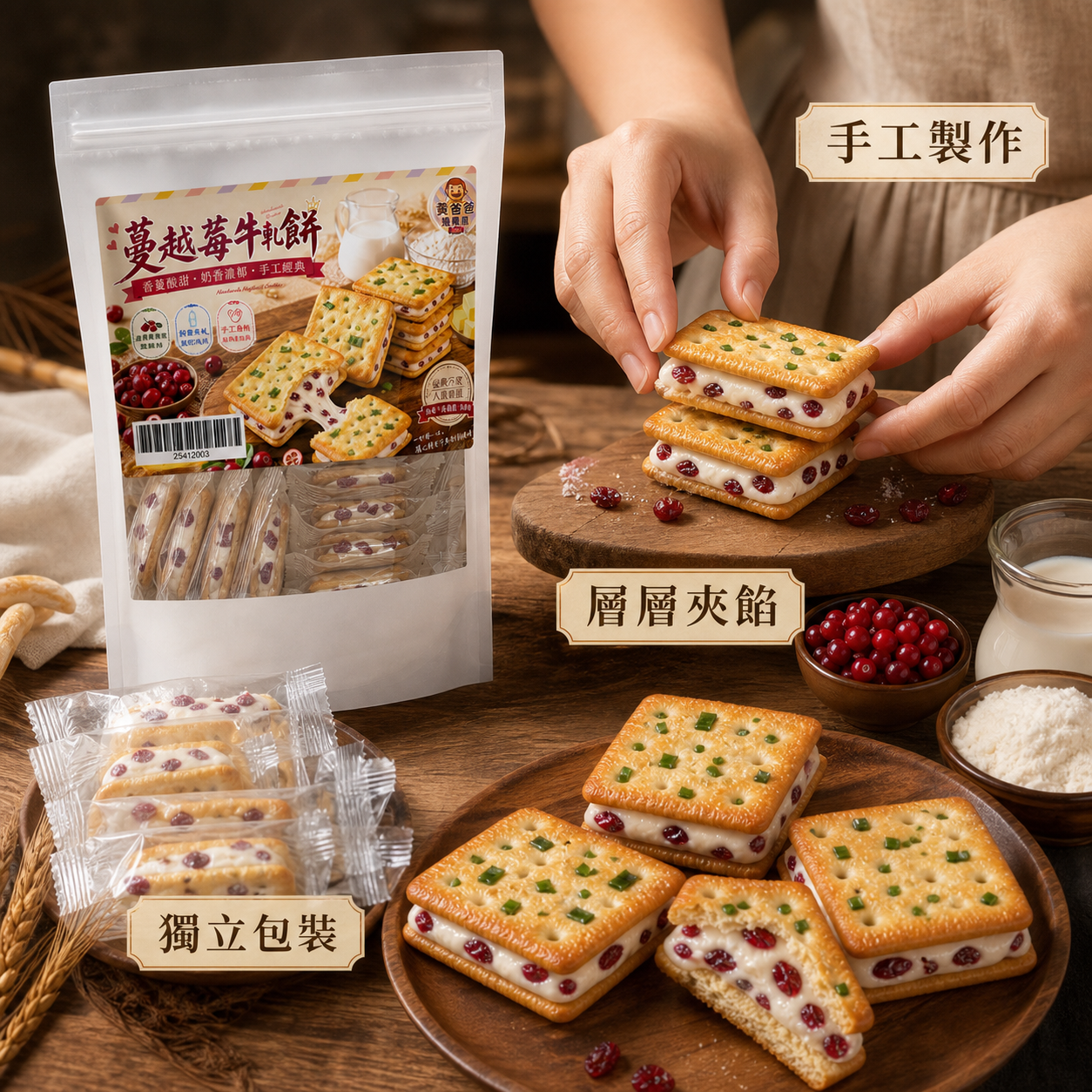 蔓越莓牛軋餅(蔥香)|14片入|黃爸爸糖果屋 6 蔓越莓牛軋餅手工製作工藝