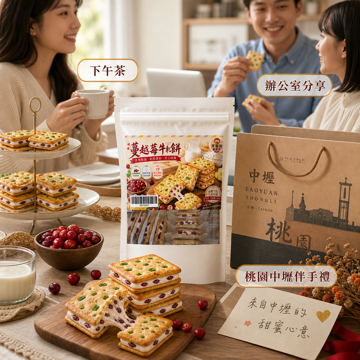 蔓越莓牛軋餅(蔥香)|14片入|黃爸爸糖果屋 7 蔓越莓牛軋餅下午茶與伴手禮情境