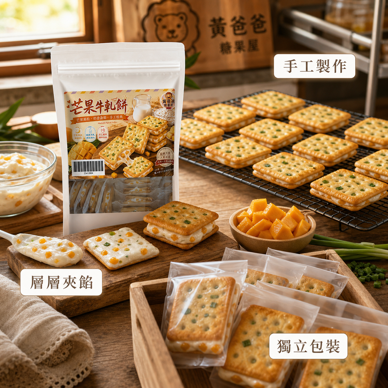 黃爸爸 愛文芒果牛軋餅(蔥香) 6 芒果牛軋餅手工製作工藝