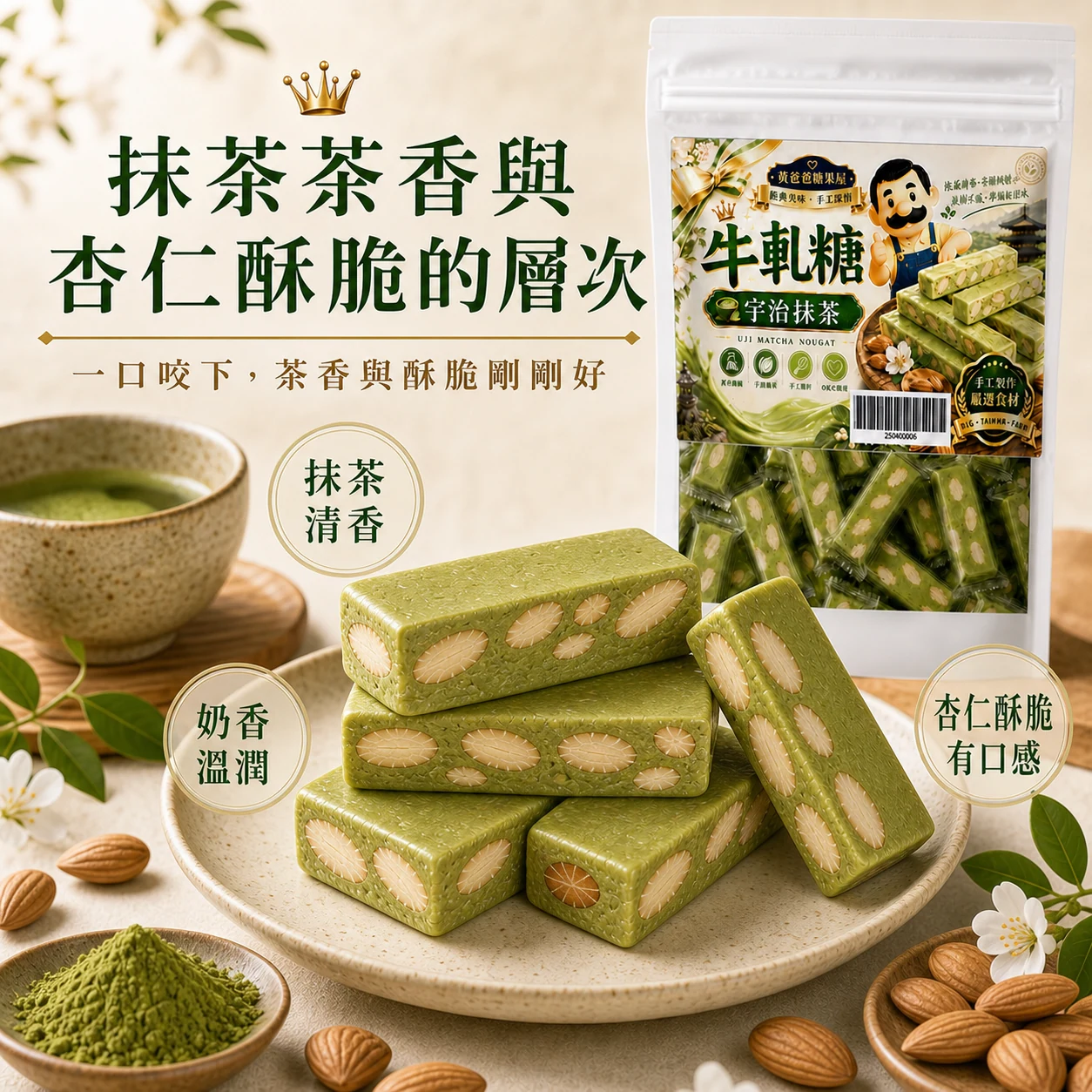 宇治抹茶牛軋糖風味口感