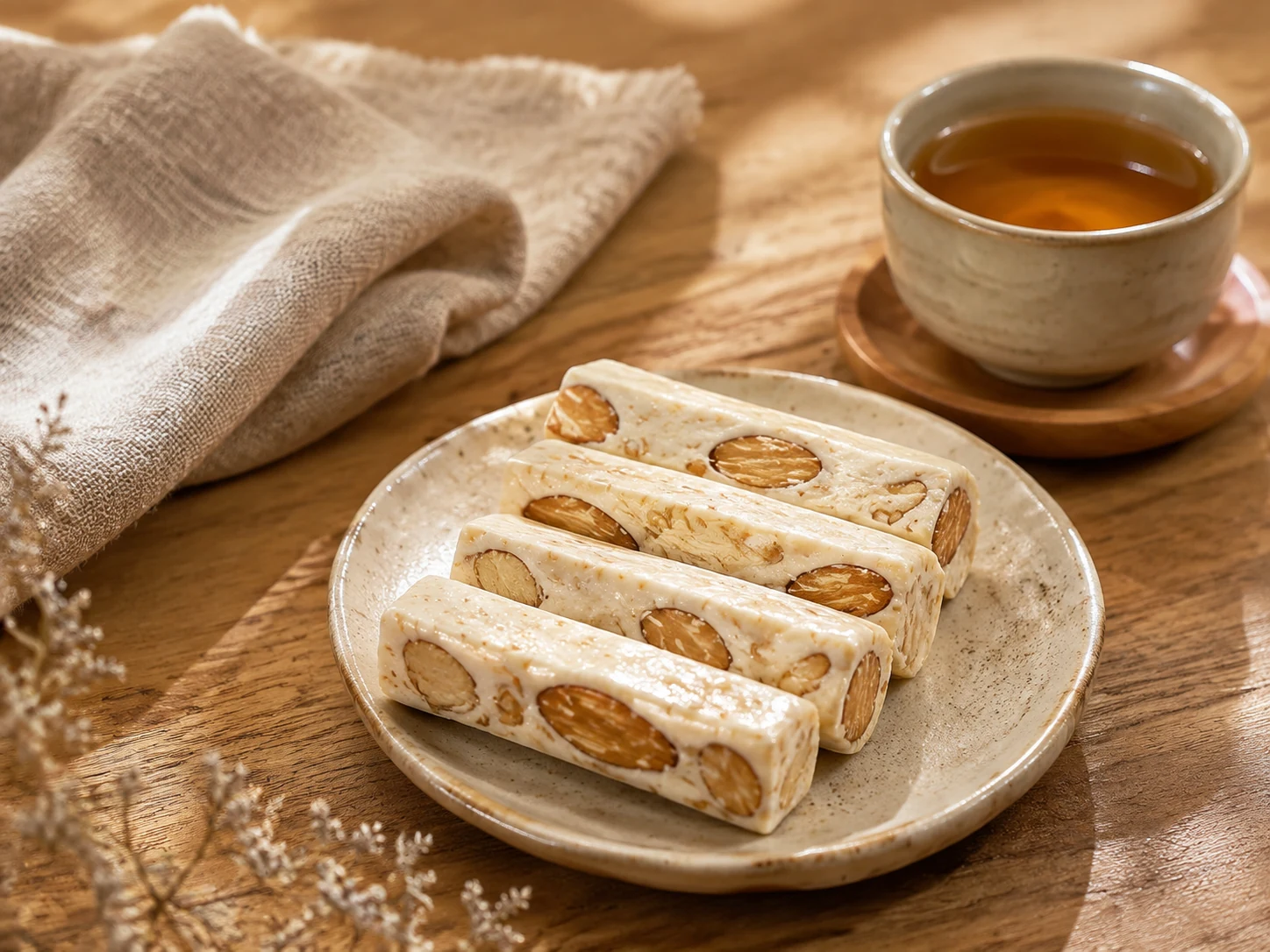 首頁 5 法式原味杏仁牛軋糖配一杯茶的食用情境