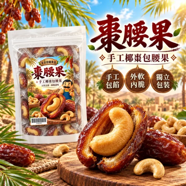 黃爸爸棗腰果新版透明夾鏈包裝與綠洲風格商品介紹 1