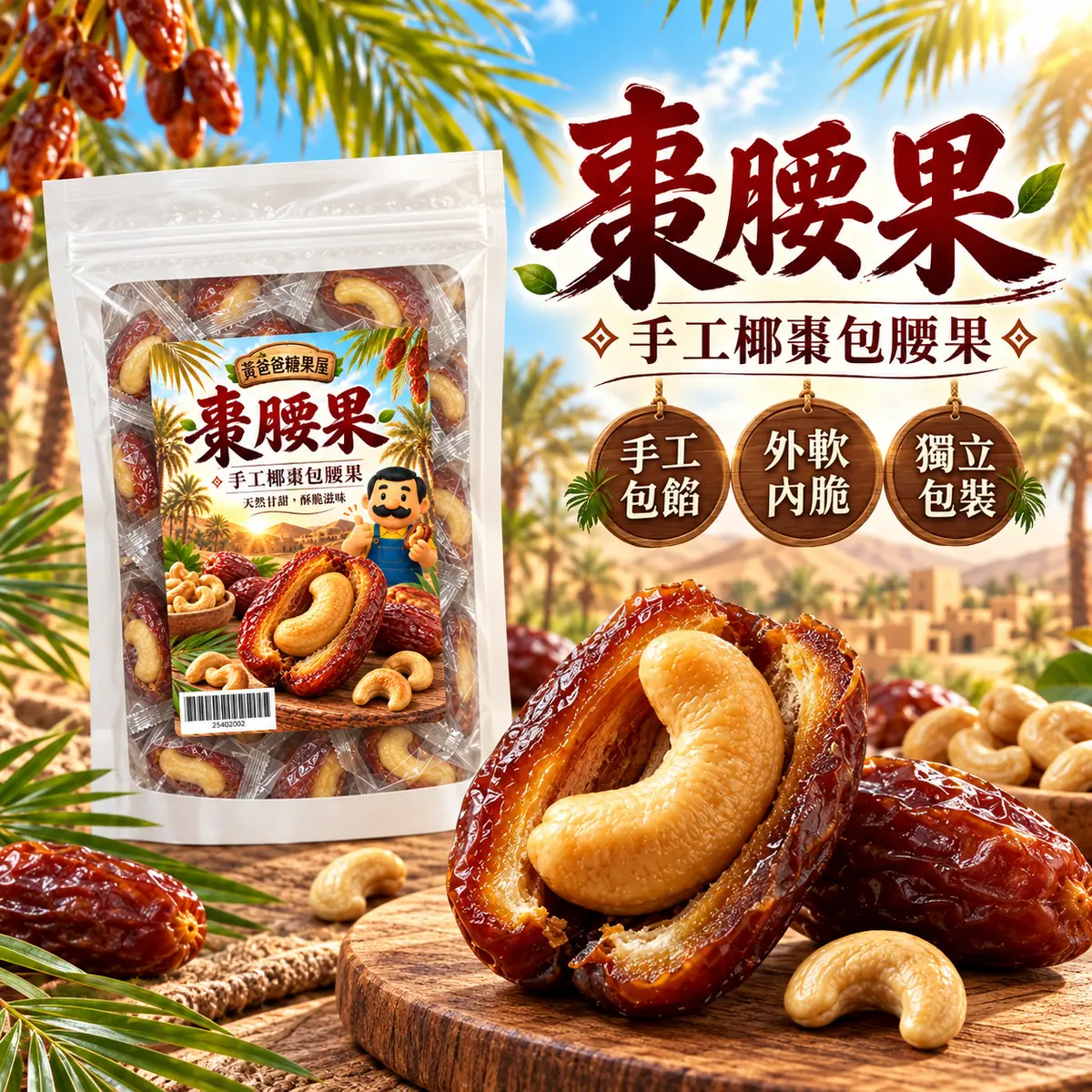棗腰果綠洲風格商品介紹 1 黃爸爸棗腰果新版透明夾鏈包裝與綠洲風格商品介紹 1