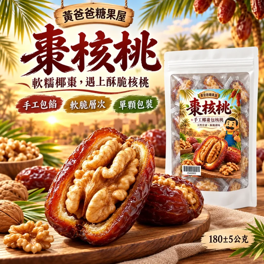 黃爸爸糖果屋棗核桃白色夾鏈袋與手工椰棗包核桃 1