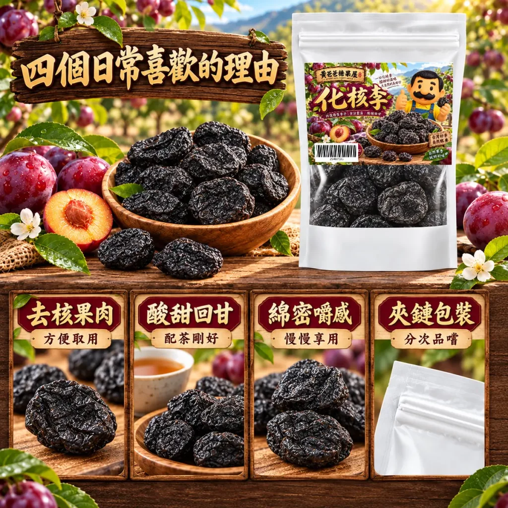 黃爸爸糖果屋化核李新版白色夾鏈袋與扁圓不規則深黑色皺褶果肉 3