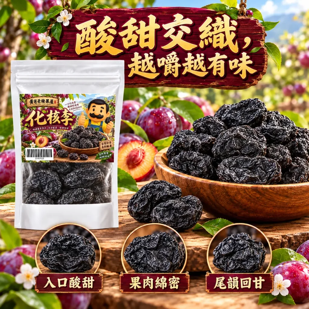黃爸爸糖果屋化核李新版白色夾鏈袋與扁圓不規則深黑色皺褶果肉 4