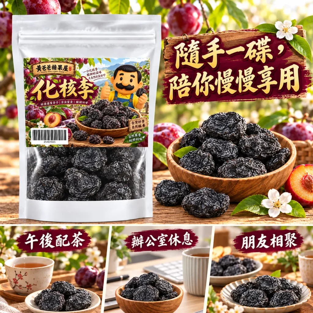 黃爸爸糖果屋化核李新版白色夾鏈袋與扁圓不規則深黑色皺褶果肉 5