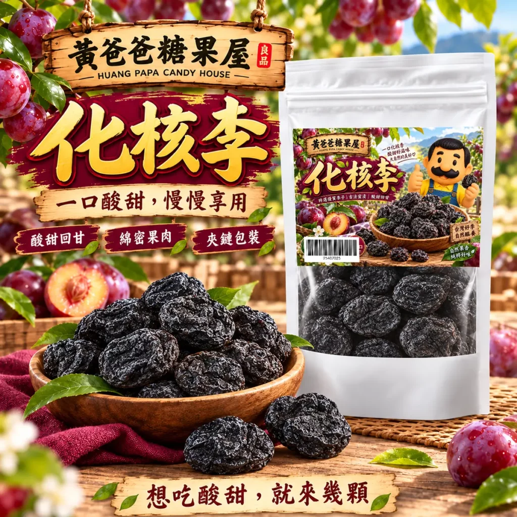 黃爸爸糖果屋化核李新版白色夾鏈袋與扁圓不規則深黑色皺褶果肉 7